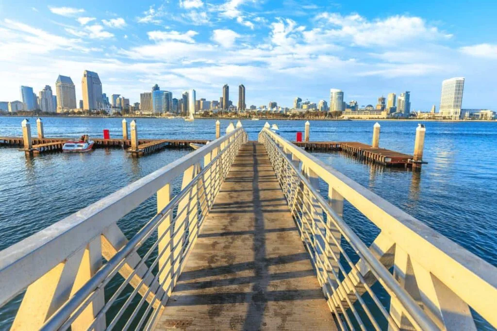 View of downtown San Diego, and San Diego bay, from a doc
